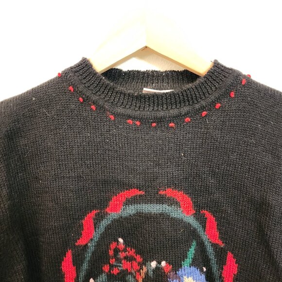 VTG Handknit Mock Neck Sweater Wool Size M Flower Ribbon Whimsical Fairy Grunge - Picture 4 of 16